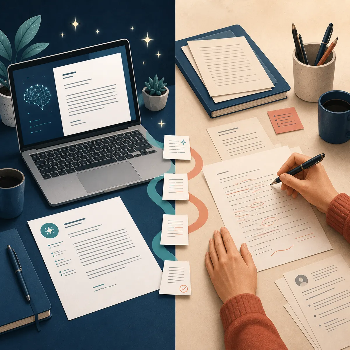 AI-assisted cover letter drafting compared with handwritten review and editing