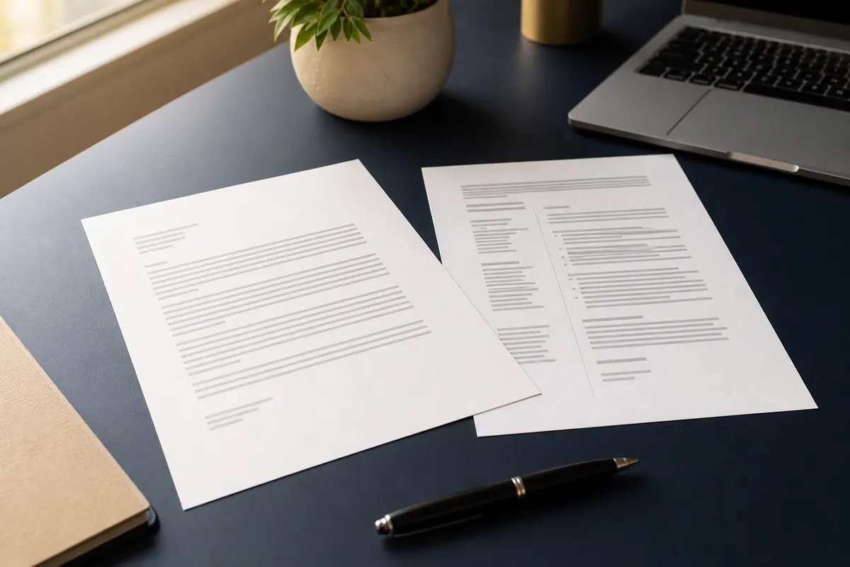 Professional cover letter and resume arranged on a tidy desk
