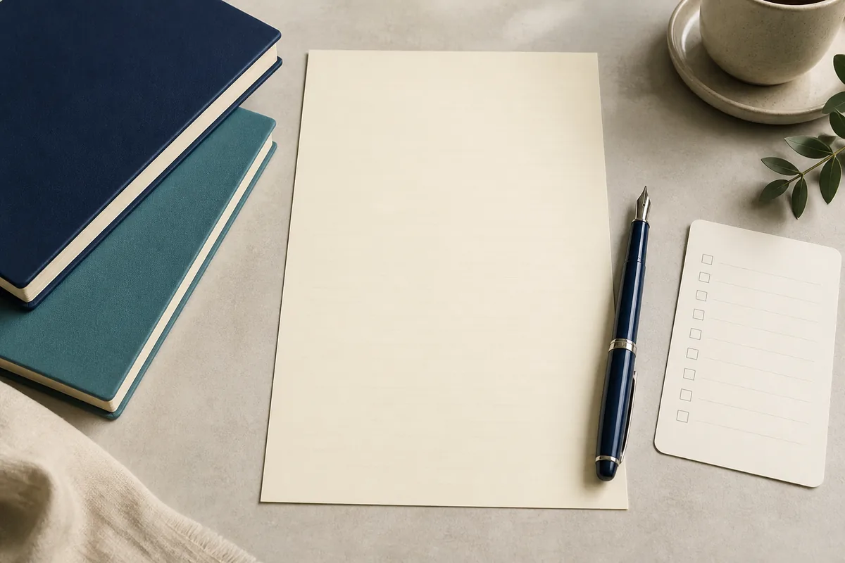 Blank recommendation letter workspace with a pen and checklist